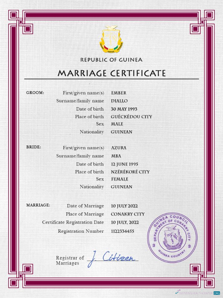 Download Guniea marriage certificate Photoshop template